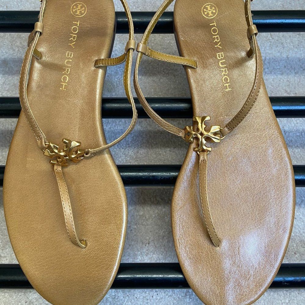 TORY BuRCH Women 90555 Capri Thong Leather Logo Sandals - NEW NWOB - Picture 2 of 7